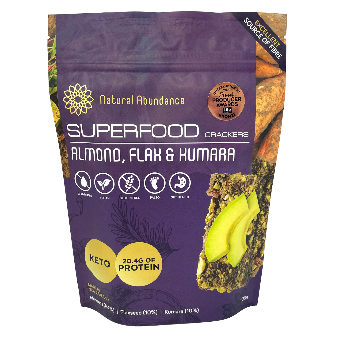 Natural abundance Superfood Crackers - Almond, Flax & Kumara