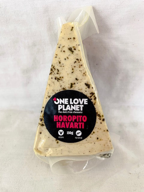 Vegan creamy smooth Havarti style cheese flecked with Horopito pepper leaves and caraway. Artisan vegan cheese made in New Zealand