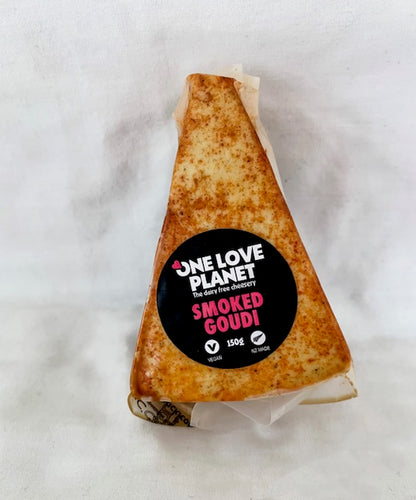 Gouda but louder! Sandwich and snacking heaven. Smoky and delicious! Gorgeous dairy free , vegan cheese made in New Zealand by One Love Planet.