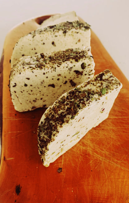 egan creamy smooth Havarti style cheese flecked with Horopito pepper leaves and caraway. Artisan vegan cheese made in New Zealand